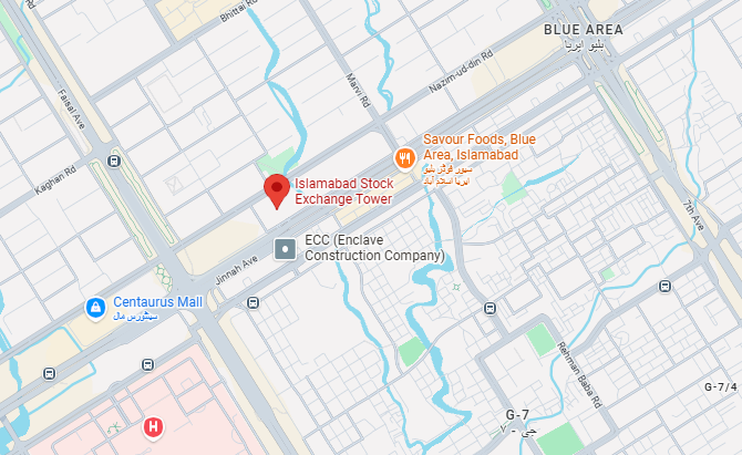 map of stock exchange tower islamabad