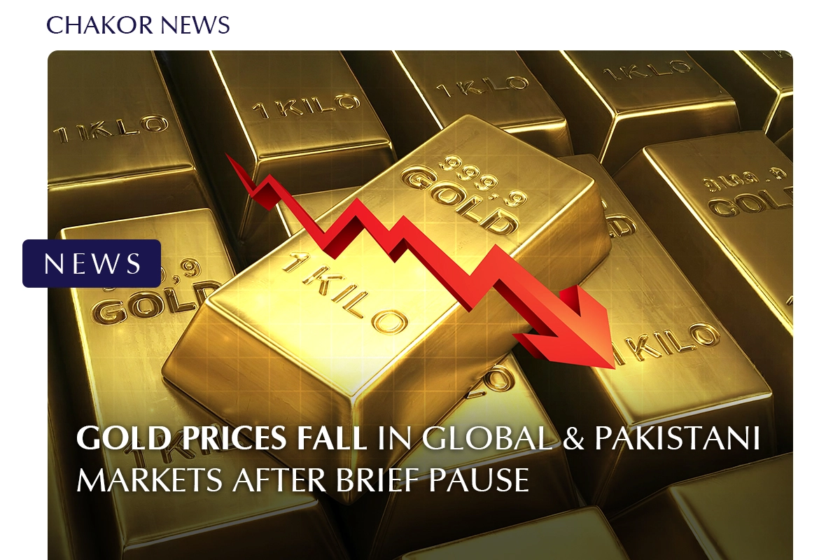 Gold prices fall in global and Pakistani markets after brief pause