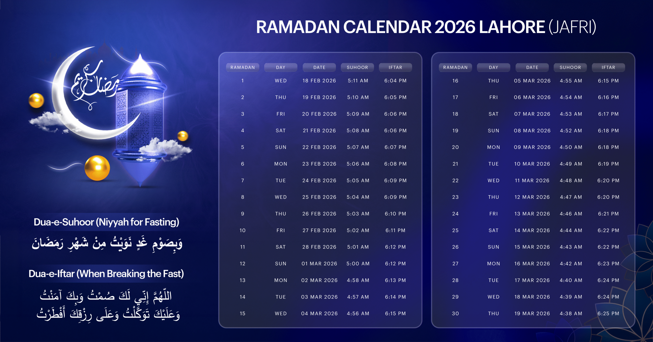Ramadan Calendar 2026 Lahore Fiq-e-Jaffari